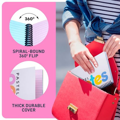 Spiral Notebook, 5x7 Inch Notebooks - Wirebound College Ruled Note Books, Bright Pastel Colored Lined Paper, Perforated Notepad Memo Books - Durable Poly Cover, Journaling Notebook - 100 Sheets - 3