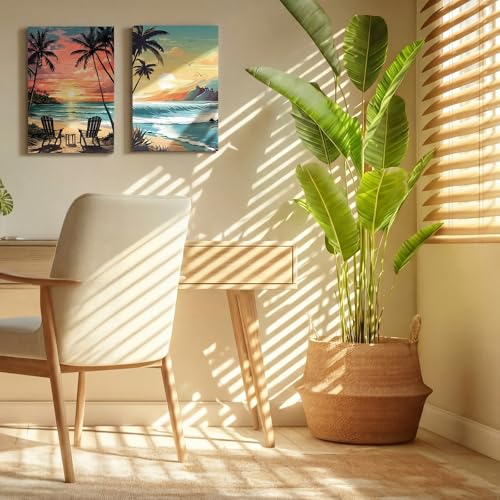 Honoson 6 Pack Beach Paint by Number Kits for Adults 8x12 Inch DIY Shell Turtle Beach Sea Ocean Paint by Number on Canvas with Frame Easel Acrylic Paints Brush for Beginners Home Wall Decor - style: Summer Beach