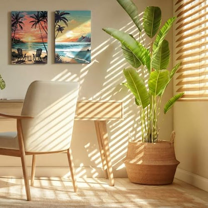 Honoson 6 Pack Beach Paint by Number Kits for Adults 8x12 Inch DIY Shell Turtle Beach Sea Ocean Paint by Number on Canvas with Frame Easel Acrylic Paints Brush for Beginners Home Wall Decor - style: Summer Beach