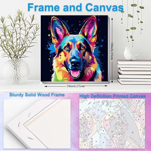 Artunion Framed Paint by Numbers Kit for Adults Beginners & Kids Ages 8-12,German Shepherd Paint by Number with Frame,Dog Animal Paint by Numbers Kit on Canvas 10 * 10 Inch Without Easel - color: ZXT-234-F