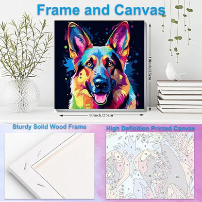 Artunion Framed Paint by Numbers Kit for Adults Beginners & Kids Ages 8-12,German Shepherd Paint by Number with Frame,Dog Animal Paint by Numbers Kit on Canvas 10 * 10 Inch Without Easel - color: ZXT-234-F