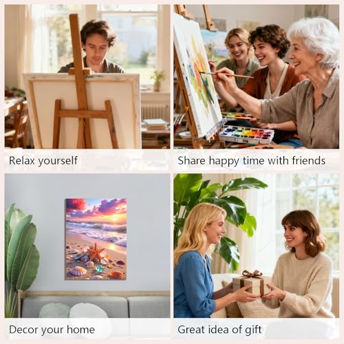 Muzagroo Paint by Numbers Oil Painting Kits for Adults DIY Beach Oil Painting for Beginners Hand Crafts Kits with Brushes and Acrylic Paints 16x20 inches (Beach) - color: Beach