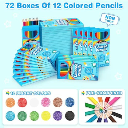 Jumlys 864 Count Colored Pencils Bulk, 72 Packs Pre-sharpened Color Pencil