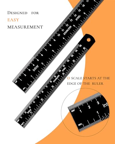 Metal Ruler 12 Inch and 6 Inch with Metric Scales Millimeter, Centimiter, and Conversion Table, Easy to Read Straight Edge Starts at 0, Stainless Steel Rule for School and Office, 2 Pack