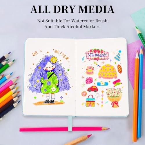 5.7x4.1" Hardcover Mixed Media sketchbook,Pocket Junk Journal Supplies - color: PU Cover-5.7x4.1in-Light Blue