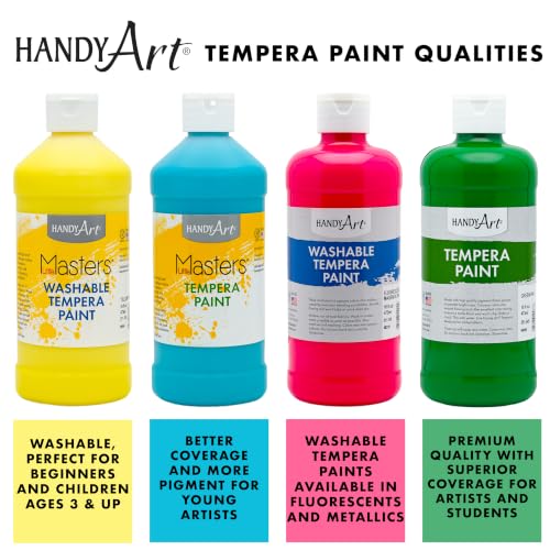Handy Art Little Masters Washable Tempera Paint, 16 oz Bottles, Set of 6 Colors, Bright & Mixable, Washable Colors for Classroom, Students, Kids, Young Artists, Safe & Non-Toxic, Made in USA - style: 16 Fl Oz Primary Set of 6