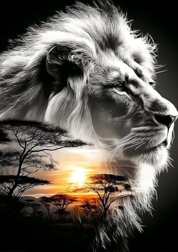 Africa Lion Diamond Art Kits for Adults, Animal Diamond Art 12X16 Inch | Easy 5D Diamond Art Kits, Round Dots Full Drill, DIY Diamond Painting Kit for Adult Beginners, Home Wall Decor Gifts - color: Lion 02
