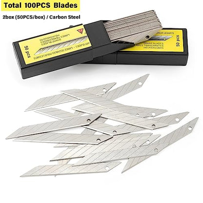 Gomake 100pcs Knife Replacement Blades, 30 Degree Carbon Steel 9mm Snap Off Blades for Retractable Cutting Knives, Hobby, Craft Knife, Box Cutter