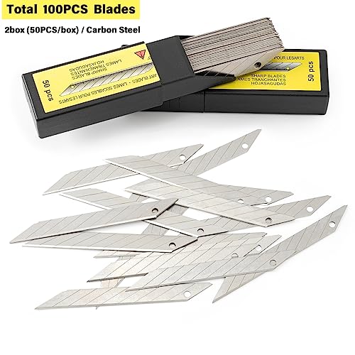 Gomake 100pcs Knife Replacement Blades, 30 Degree Carbon Steel 9mm Snap Off Blades for Retractable Cutting Knives, Hobby, Craft Knife, Box Cutter
