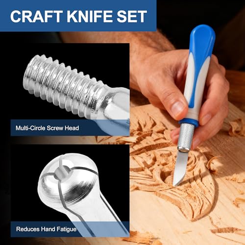 16 Pcs Craft Knife Set Exacto 3 Handles 10 Blades | High-Carbon Steel, Anti-Slip Silicone Handle, for Scrapbooking Stencil Architecture Wood Leather, Light Medium Heavy Duty