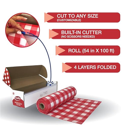 Neatiffy Disposable Plastic Table Cloth Roll | Waterproof Tablecloth | Table Cover for Picnic, Party, Banquet, Birthdays, Weddings (Red Checkered, 54 inches X 100 feet) - color: Red Checkered 100, size: 54 inches X 100 feet