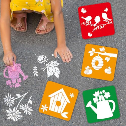 36pcs Summer Drawing Stencils for Kids 8 Inch Sidewalk Chalk Stencils Painting Large Washable Reusable Summer Themed Flowers Primary Shape Template for Kids Toddlers Preschool - style: Hello Summer