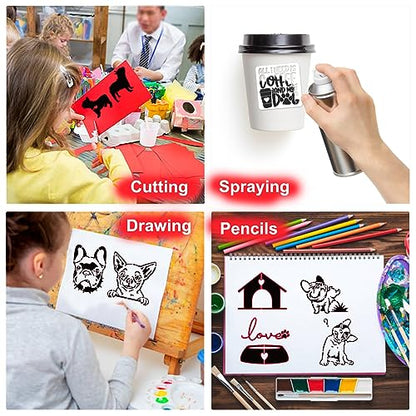 Small Stencils for Painting on Wood Burning Reusable, 3 Inch Reusable Stencil for Craft Ornament Paint Template Stencils for Wall Card Rock Wood Signs Coasters Canvas Home Decor (Dog) - style: Dog