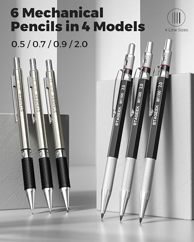 STAGEEK 30PCS Mechanical Pencil Set with Leather Bag, 0.5, 0.7, 0.9 ＆ 2mm | Drawing Pencils with 464PCS Lead Refills (6B 4B 2B HB 2H 4H Color), Erasers, Sharpeners, Artist Pencil for Sketching Drafting - style: 0.5, 0.7, 0.9, 2MM with Leather Bag