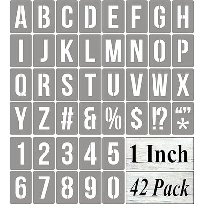 1 Inch Alphabet Letter Stencils for Painting - 42 Pack Letter and Number Stencil Templates with Signs for Painting on Wood, Reusable Numbers and Letters Stencils for Chalkboard Wood Signs & Wall Art - size: 1 Inch