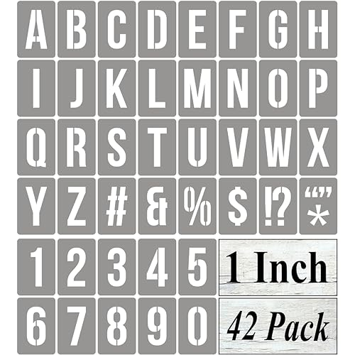 1 Inch Alphabet Letter Stencils for Painting - 42 Pack Letter and Number Stencil Templates with Signs for Painting on Wood, Reusable Numbers and Letters Stencils for Chalkboard Wood Signs & Wall Art - size: 1 Inch