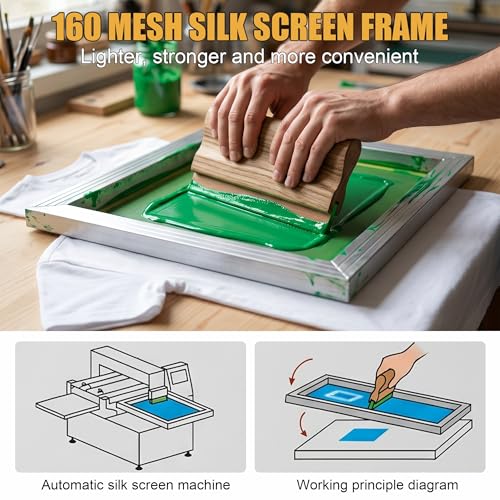 3 Pack Aluminum Silk Screen Printing Frames with 160 Mesh for Screen Printing, 10 x 14 Inch, 8 x 12 Inch, 6 x 10 Inch, Essential for T-Shirts DIY Printing
