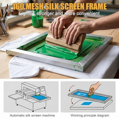 3 Pack Aluminum Silk Screen Printing Frames with 160 Mesh for Screen Printing, 10 x 14 Inch, 8 x 12 Inch, 6 x 10 Inch, Essential for T-Shirts DIY Printing