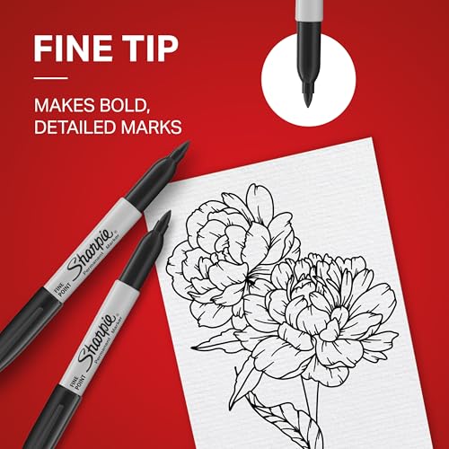 Sharpie Permanent Markers, Fine Tip, Black, 12 Count - Quick Drying, Fade Resistant, For Wood, Plastic, Paper, Metal, And More