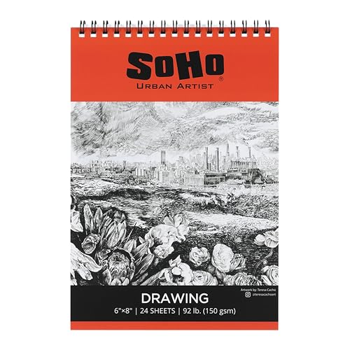 SoHo Urban Artist Softcover Drawing Pad - 6"x8", 12 Pack w/288 Sheets Total - 92 lbs/150gsm, Mixed Media, Dual-Sided, Acid-Free, Wire-Bound, Micro-Perforated, Repeated Erasing & Reworking - size: 6"x8"