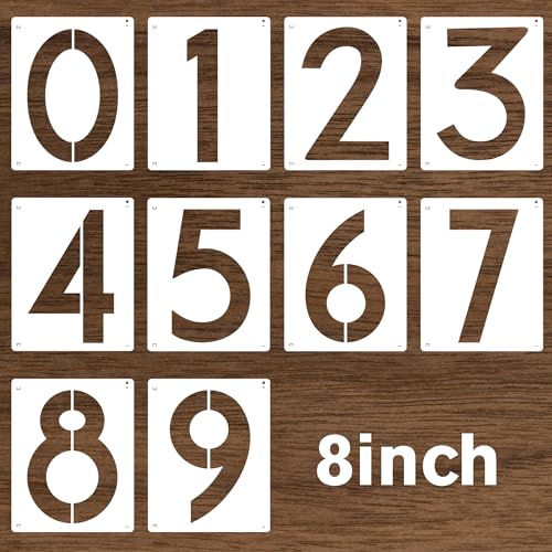 10PCS Number Stencils,8 Inch Plastic Number Stencils Paint Templates - size: 8 Inch