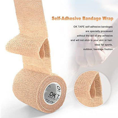 OK TAPE Self Adherent Cohesive Bandages Wrap 12Packs 2" x 5 Yards - color: Mix Color 01, size: 2 In x 5 Yards