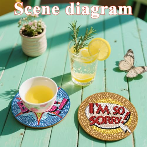 DOTSOPS 6 Pack Small Diamond Art Coasters Kits with Holder for Adults 4 in - color: Ealphabet