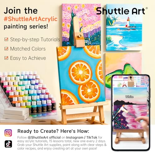 Shuttle Art Acrylic Paint, 42 Colors Acrylic Paint Set with 12 Brushes, 2oz/60ml Bottles, Rich Pigmented, Water Proof, Premium Paints for Artists, Beginners and Kids on Canvas Rocks Wood Ceramic - color: Regular, size: 2 Fl Oz (Pack of 42)