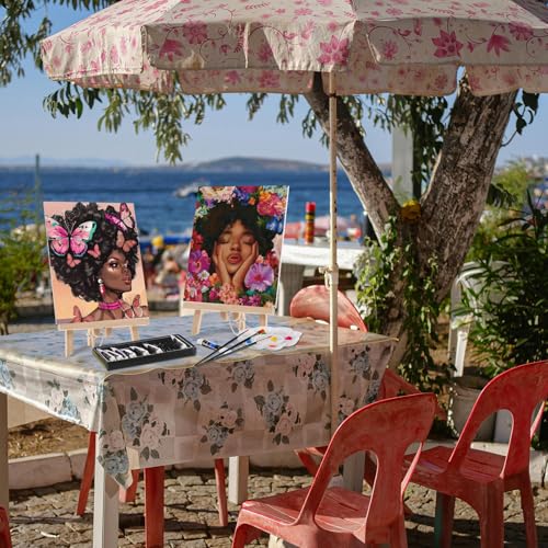 Cholemy 36 Pcs Paint and Sip Kit Gift for Adults 8''x10'',Flowers Woman | Pre Drawn Canvas, Painting DIY Afro Acrylic Painting Kit, Wood Easel Brushes, Date Night Bulk, Summer Halloween Party - style: Flowers Woman