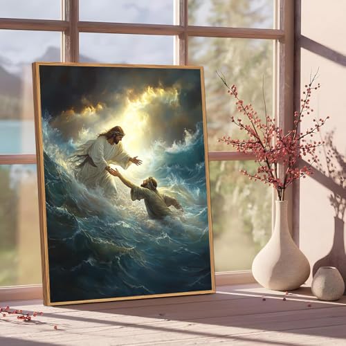 Jesus Paint by Numbers Kit for Adults Framed Canvas 12X16 in, Frameworkless | Easy Adult Paint by Number Kits on Canvas DIY Christianity Painting for Beginners Art by Numbers for Home Wall Decor Gift - color: YH02803