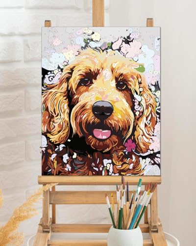TOCARE Goldendoodle Paint by Numbers Kit for Adults, Dog Paint by Number Canvas Kit, Puppy Adults' Paint-by-Number Kits for Dog Lovers 16x20inch (Without Framed) - color: TC-OPC-298