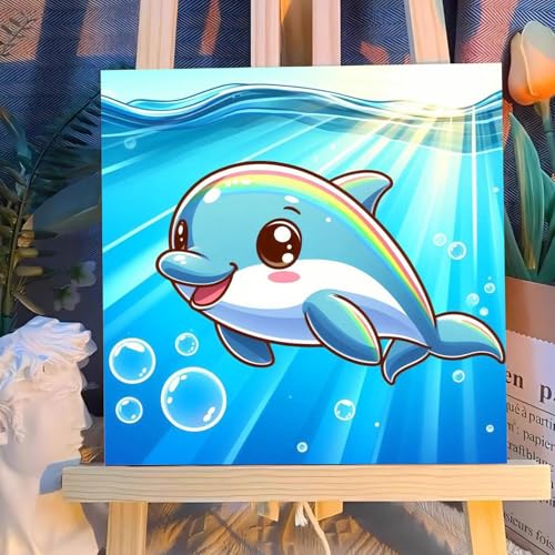 Reivworl Dolphin Paint by Numbers Kit for Kids with Frame 8×8 inch | Dolphin Paint by Number for Kids Age 6-8-12, Acrylic Paint by Numbers for Gifts and Decor - color: Style-22, size: 8×8inch