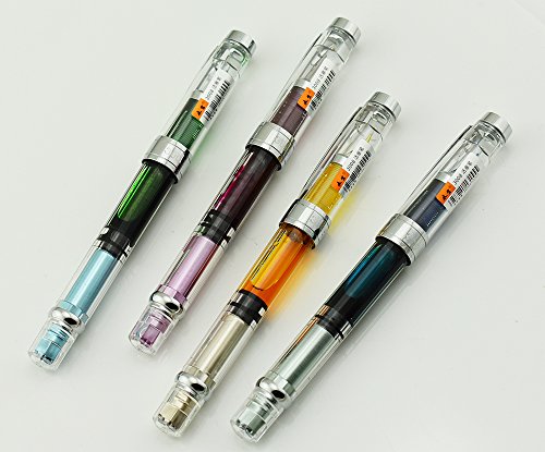 Lanxivi Yongsheng 3008 Piston Fountain Pen EF Extra Fine Nib,Transparent SilverTrim 4 Colors Set - color: 3008 Silver Trim EF