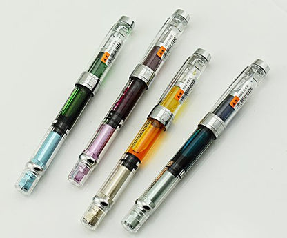 Lanxivi Yongsheng 3008 Piston Fountain Pen EF Extra Fine Nib,Transparent SilverTrim 4 Colors Set - color: 3008 Silver Trim EF