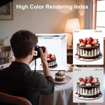16x16 Inch Photo Studio Light Box Photography with 144 LEDs (CRI>95) & 6 Backdrops, Portable/Dimmable Folding Shooting Tents for Toys/Jewelry/Watches/Cosmetics/Food - size: 16 x16 inch