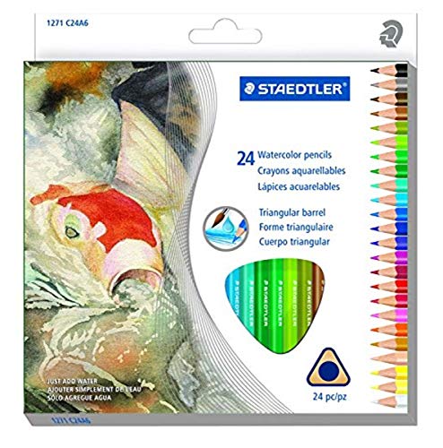 STAEDTLER Presharpened Watercolor Pencils, Ergonomic Art Set, Box of 12 Triangular Colored Pencils - size: 24 Count (Pack of 1)