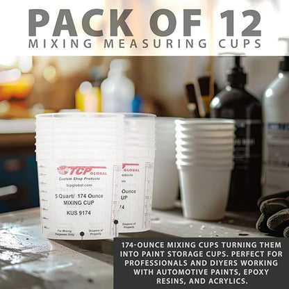 Custom Shop Paint Mixing Cups, 5-Quart (12 Pack) - Plastic Measuring Cups for Liquids, Automotive Painting, Epoxy Resin, Acrylic Arts, Crafts, Disposable or Reusable, Graduated, Mixing Ratios - size: 12 Count (Pack of 1)