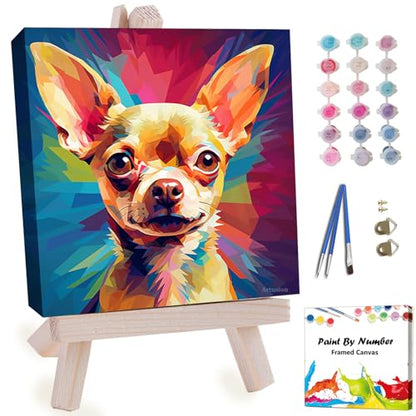 Artunion Framed Paint by Numbers Kit for Adults Beginners & Kids Ages 8-12,Chihuahua Paint by Number with Frame,Dog Animal Paint by Numbers Kit on Canvas 10 * 10 Inch - color: ZXT-378-F