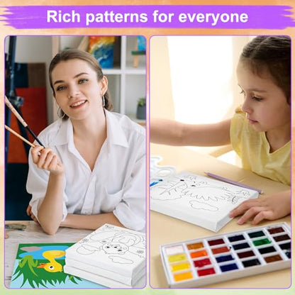 Teling 12 Pcs Pre Drawn Stretched Canvas Kit for Adults Painting Pre Printed Canvas Outline for DIY Painting Party Favor,6 x 6 x 0.6 Inches(Animal) - style: Animal