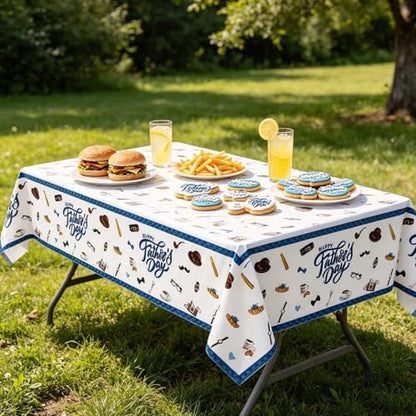 Qpout 3 Pack Happy Father's Day Tablecloths, Waterproof Plastic Disposable Rectangle Blue Table Cover for Dad's Party Decorations, 108 x 54 Inch