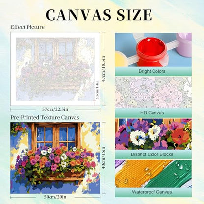 Paint by Numbers Kit for Adults, Flower Window DIY Painting Kit, 16x20 Inch - color: CYOP1P10