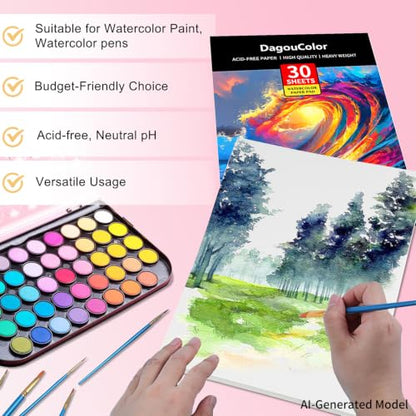 DagouColor Watercolor Paper Pad, 30 Sheets - Ocean Blue, A4, 1 Pack | 140lb/300gsm Cold-pressed Paper, Artist Book for Adults Beginners, Painting, Drawing, Mixed Media - color: Ocean Blue