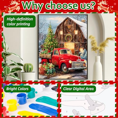Reivworl Christmas Paint by Numbers Kit for Adults Beginner 16×20 inch | Christmas Paint by Number Kits 16×20 inch, Crafts on Canvas with Gifts. - color: 20-Truck