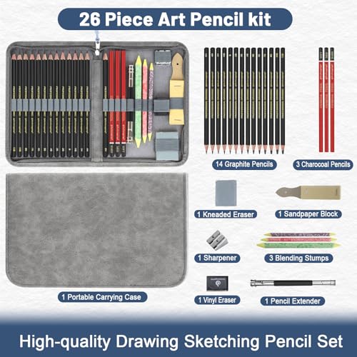 Heshengping Sketching and Drawing Pencils Set 26pcs, Art Supplies Drawing pencil Kit,Graphite Charcoal Professional Pencils Set, Adults Beginners Artist - style: 26 Pack Sketching Pencils Grey