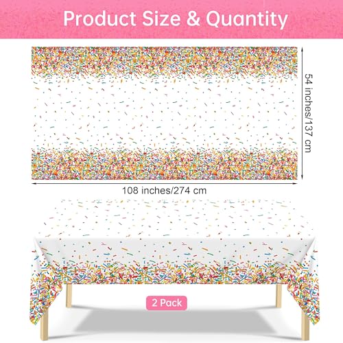 Kochorie 2 Pack Confetti Sprinkle Table Cover Disposable Plastic Birthday Party Tablecloth 54 x 108 Inch, Rectangle Table Cover for Party Decorations, Weddings, Ice Cream Theme Supplies - style: Confetti Sprinkle