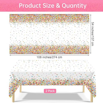 Kochorie 2 Pack Confetti Sprinkle Table Cover Disposable Plastic Birthday Party Tablecloth 54 x 108 Inch, Rectangle Table Cover for Party Decorations, Weddings, Ice Cream Theme Supplies - style: Confetti Sprinkle