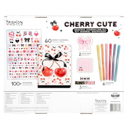 Fashion Angels Cherry Cute Graphic Journaling Kit | DIY Stationery & Writing Set with Journal, Notepads & More, Creative Arts & Crafts Gift for Ages 8+ - style: Cherry Cute