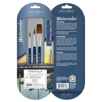 Silver Brush Limited BelleAqua Calligraphers Watercolor Brush Set, 3pc | Small and Medium Triangle, 3/4 Inch Stroke, Short Handle, Soft Synthetic Red Sable, Fine Point Bristle, Calligraphy Painting - color: Calligraphers Watercolor Set