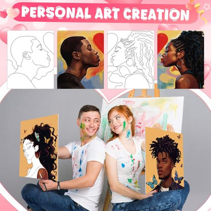 Zhanmai 88 Pcs 8 x 10 Inch Pre Drawn Canvas for Painting Kit Pre Stretched Canvas for Sip and Paint Party Favor Coloring DIY Virtual Party Birthday Gifts Adult's Date Night(Fashion Couples) - style: Fashion Couples
