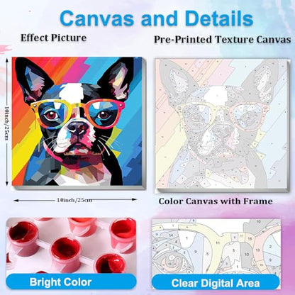 Artunion Framed Paint by Numbers Kit for Adults Beginners & Kids Ages 8-12,Boston Terrier Dog Paint by Number with Frame,Dog Animal Paint by Numbers Kit on Canvas 10 * 10 Inch Without Easel - color: ZXT-377-F